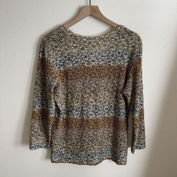 Vtg Chicos Design Top Womens 3 Beige Neutral Earth Tone Daisy Texture Artsy Boho - Picture 8 of 16